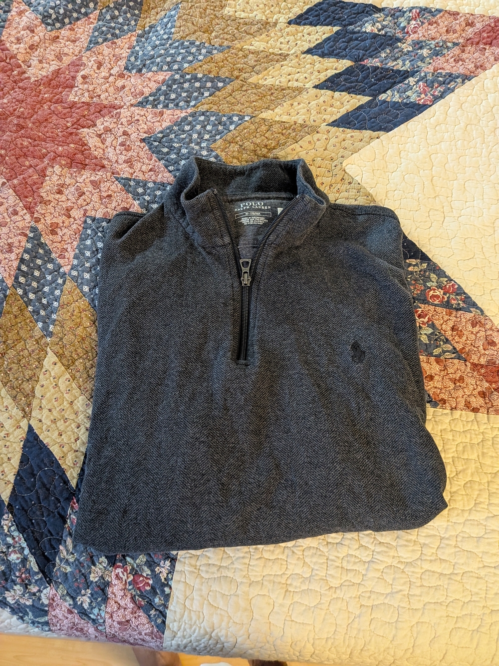 Polo by Ralph Lauren Men’s Charcoal Herringbone Half-Zip Sweater Size Medium